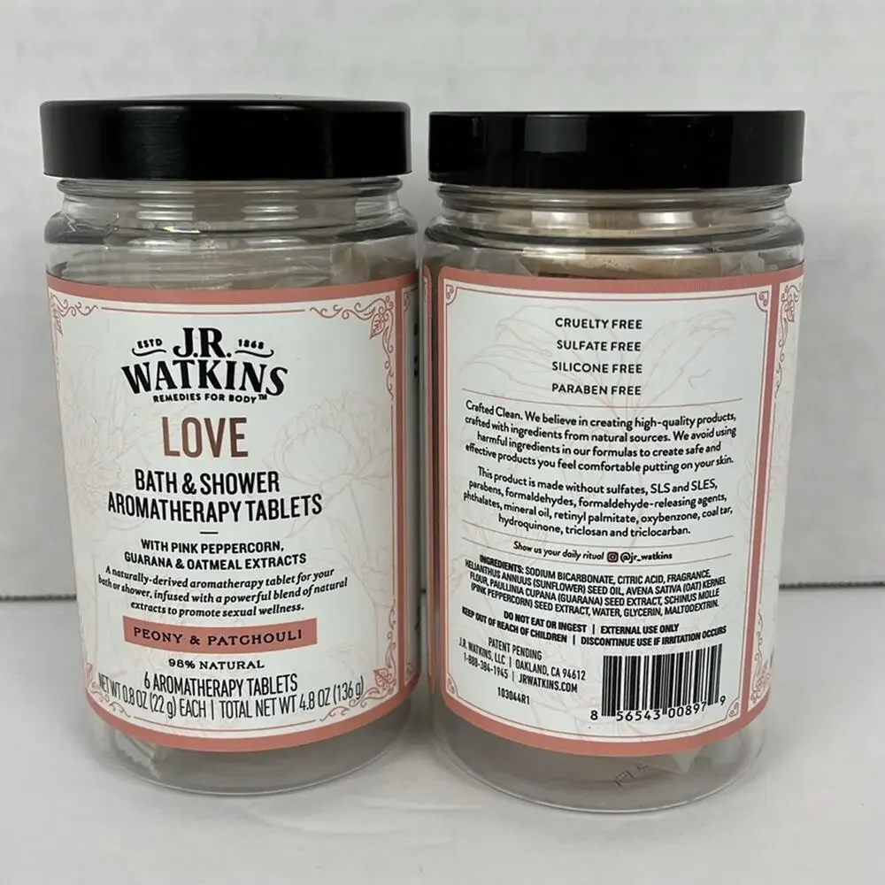 J.R. Watkins Aromatherapy Bath Shower Tablets Love Peony Patchouli 6 Tab Lot of2